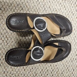 Born Sandals Women’s Size 8 Brown Leather Wedge Buckle Comfort